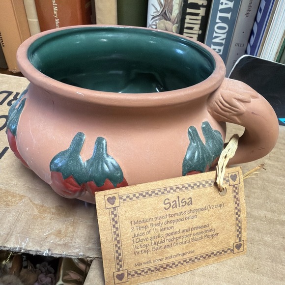 Unmarked Other - Chili Green Pottery Salsa Terra Cotta Clay 6" Bowl